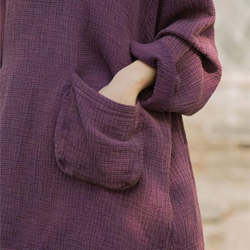 Johnature Women Vintage T-Shirts O-Neck Long Sleeve Patchwork Pockets Autumn Solid Color Loose T-Shirts