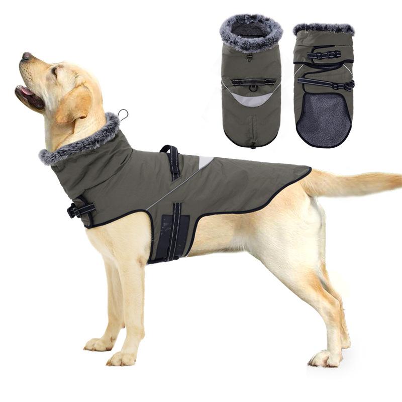 Warm Cozy Fleece-lined Dog Jacket with Explosion-proof Push Handle Reflective Safety Outdoor Walking Dog Coat Large Dogs Clothes