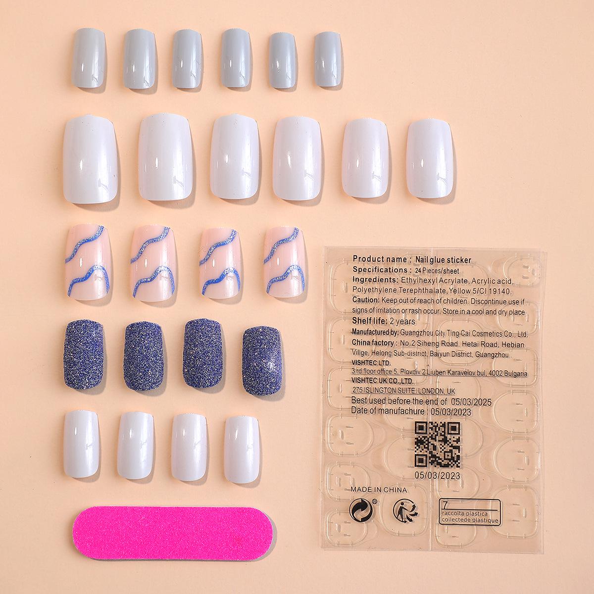 

Легкая роскошь Ручная работа Блестящие Прямоугольные Носимые Накладные Ногти с Молочным Узором