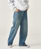 Deobeuleis Half-Banding Wide Denim Pants (Medium Blue)