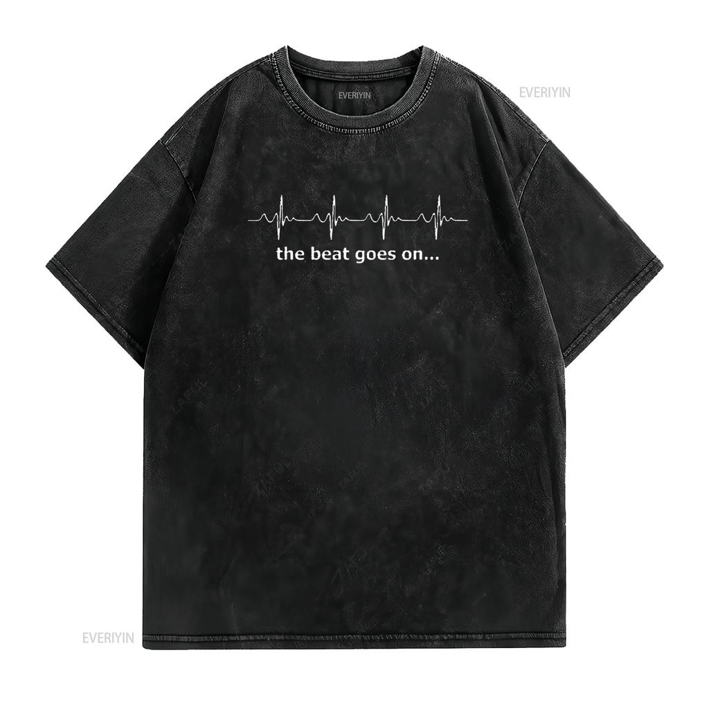 Mens Heartbeat Beat Goes On Heart Disease Awareness T Shirt Black 4X Large vintage Washed Soft designer clothes Slightly