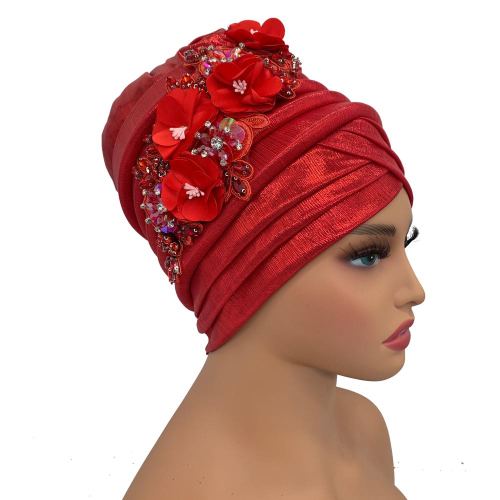 New African Women'S Turban Cap Nigeria Auto Gele Headtie Already Made Wedding Geles Female Head Wraps With Diamond Flower