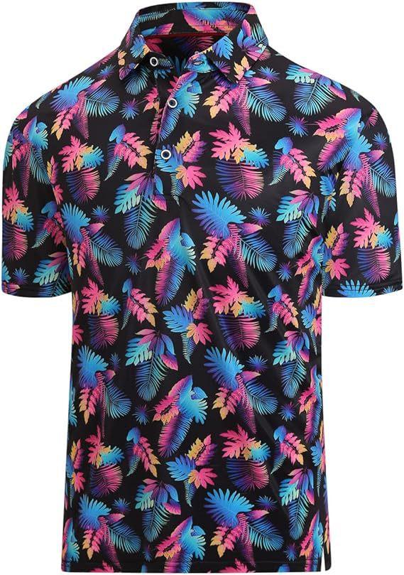 Stylish short-sleeve polo shirt with abstract pattern, versatile for casual and active wear.
