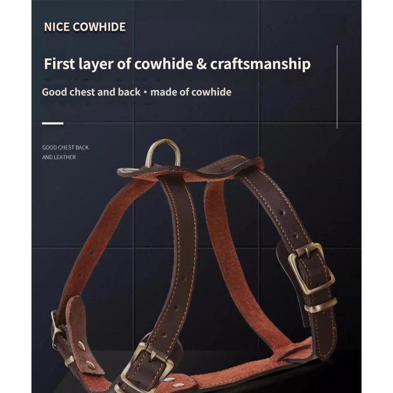 Genuine Leather Dog Harness Adjustable Heavy Duty No Pull Pet Walking Vest for Medium Large Dogs