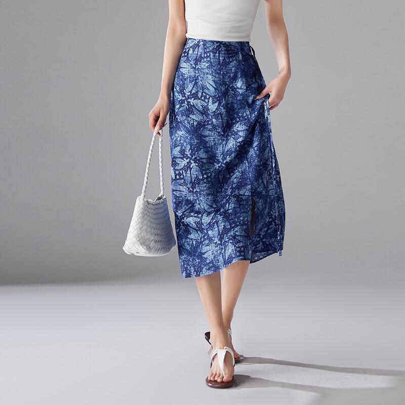 SOFSIL 2026 Summer Silk Blend Print Midi Skirt 28/L