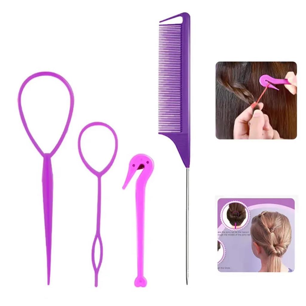 4pcs/set hair styling tool, pointed tail comb, large and small hair pulling needles, hair remover, special for real hair wigs