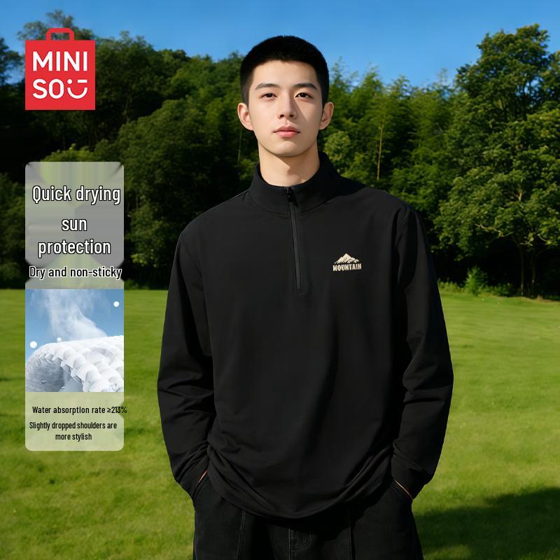 MINISO Men s Quick-Dry Half-Zip Long Sleeve Fitness T-Shirt 3XL