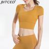BITCED Women's Quick-Dry Short-Sleeve Sports Top with Built-in Bra, Plus Size Yoga Wear, Morning Run Fitness Set for Summer and Fall