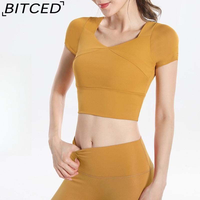 BITCED Women's Quick-Dry Short-Sleeve Sports Top with Built-in Bra, Plus Size Yoga Wear, Morning Run Fitness Set for Summer and Fall