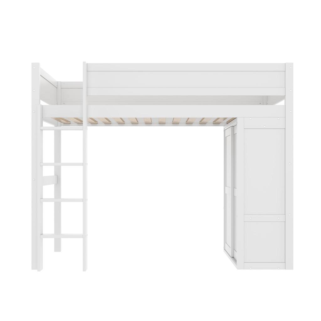 Children's Bed Loft Bed 90x200 Cm Wardrobe Storage Compartment Open Underbed Space Pine Wood Bed Frame Slat Base White