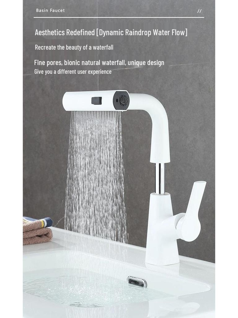 White Pull-Out Faucet Washbasin with Hot & Cold Single Hole Vanity Countertop