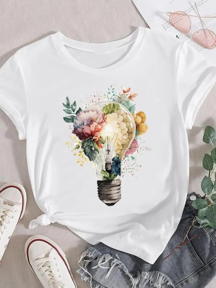 Mode T-Shirt Damen Weiblich Damen Kurzarm Kleidung 90er Trend Blume Süß Grafik T-Shirt Druck Oberteil Kleidung Tee