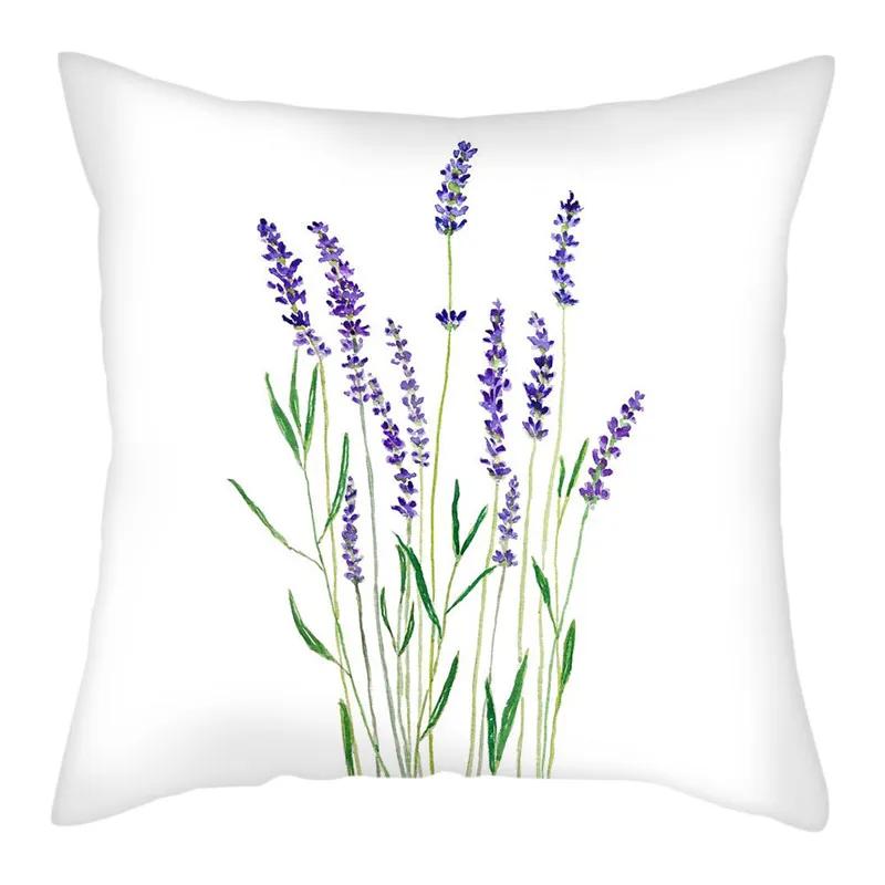 Purple Flower Lavender Polyester Cushion Cover Throw Pillowcase For Sofa Car Chair Living Room Decorative Pillow Cover 45X45Cm