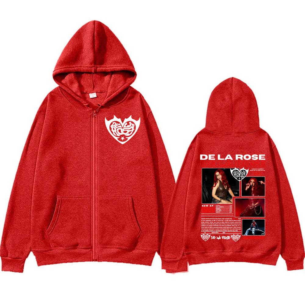 Singer De La Rose New Album Tour Graphic Zip Up Hoodies Men Women  Loose Long Sleeve Zipper Sweatshirts