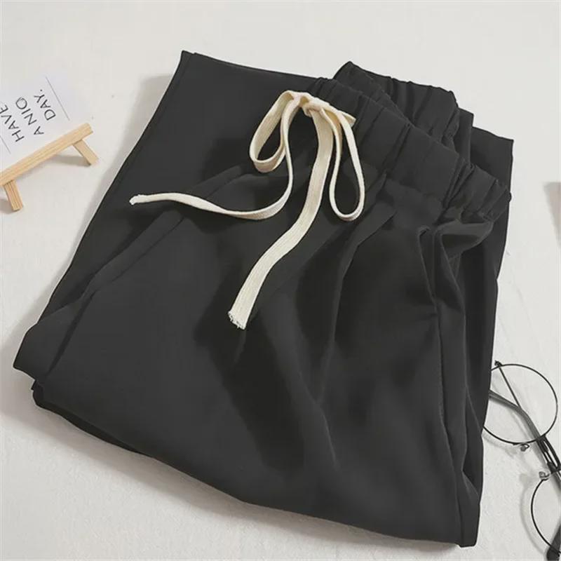 

2024 Летние женские брюки большого размера Ice Silk Wide-Leg Loose Drape Straight XL чёрный