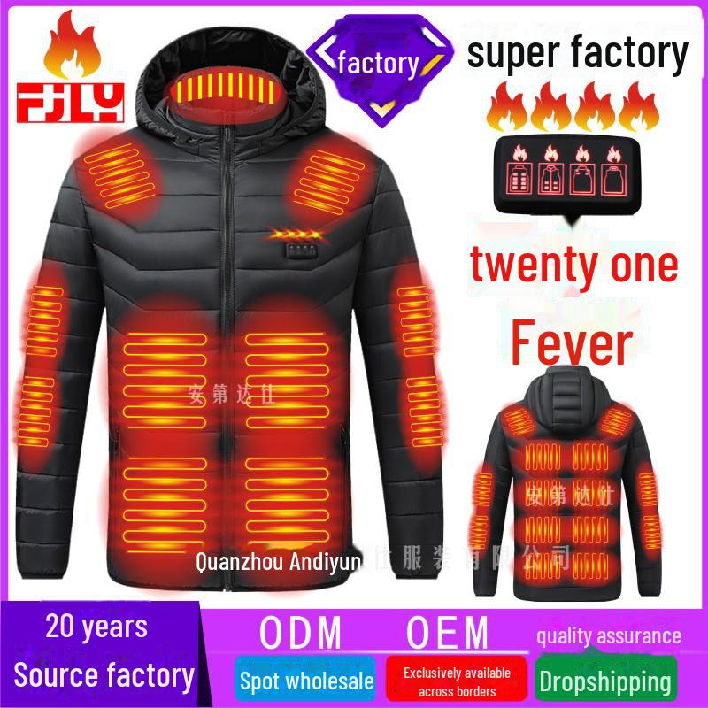 

Чоловіча розумна куртка з підігрівом для вулиці з бавовни - Ексклюзивна для транскордонної торгівлі, Модна, Система нагріву з чотирма зонами контролю XL чорний