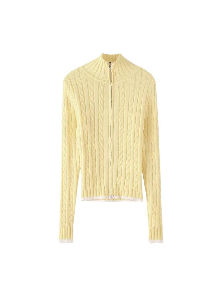 NSSF Women's V-Neck High Waist Cable Knit Cardigan - European & American Autumn/Winter Style