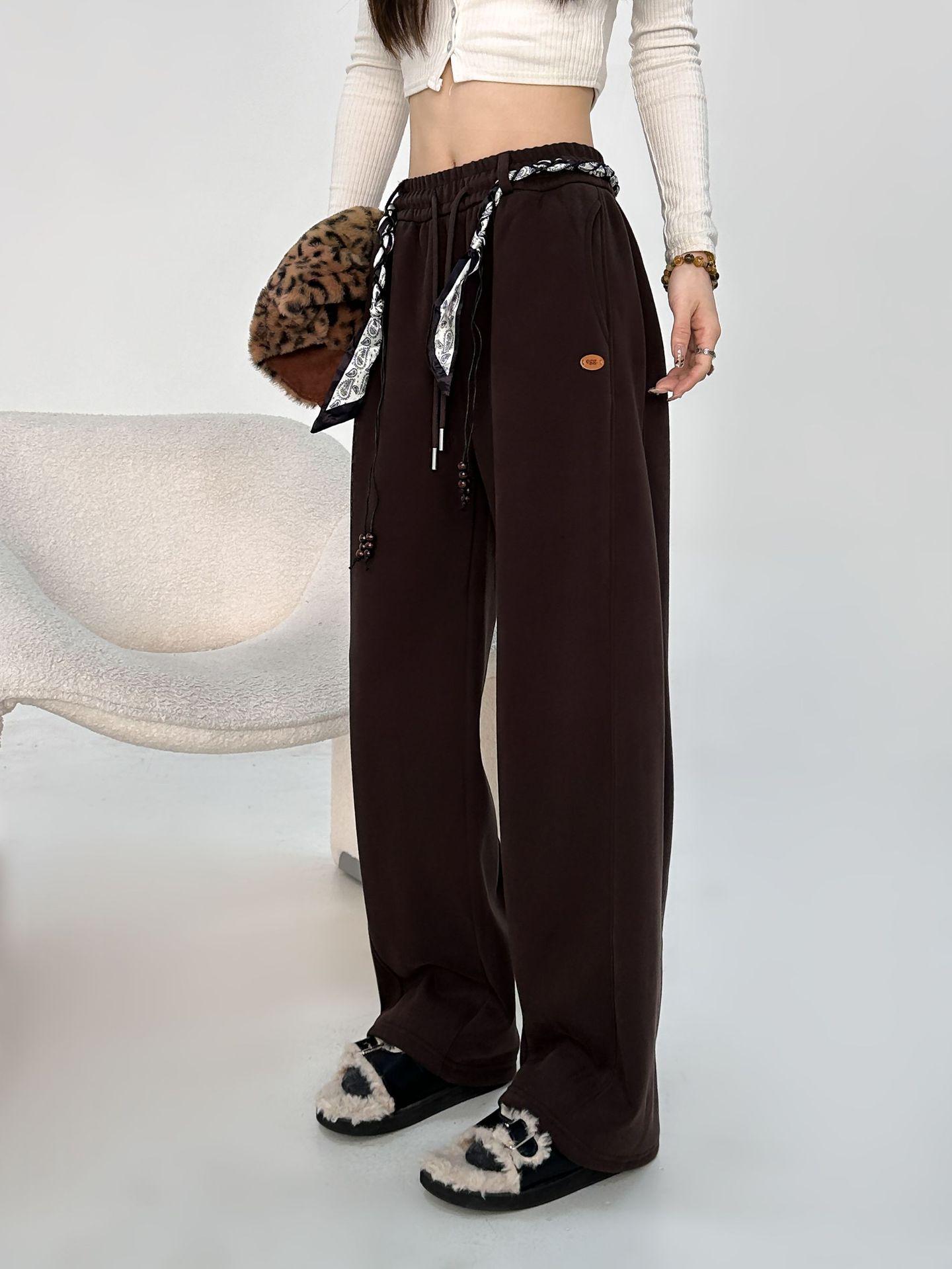 

Женские спортивные брюки Scimitar 2025 с высокой посадкой, зимние, на флисе - Повседневные прямые, свободного удлиненного кроя XL for Height 170cm-175cm кофейный