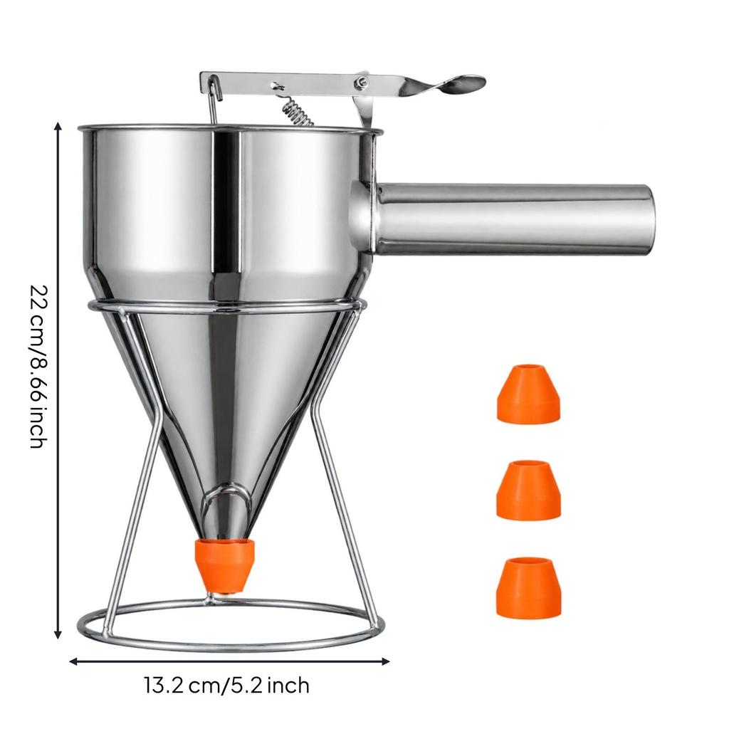 metal Batter Dispenser Control with Stand Funnel for Home Cooks, Food Stall