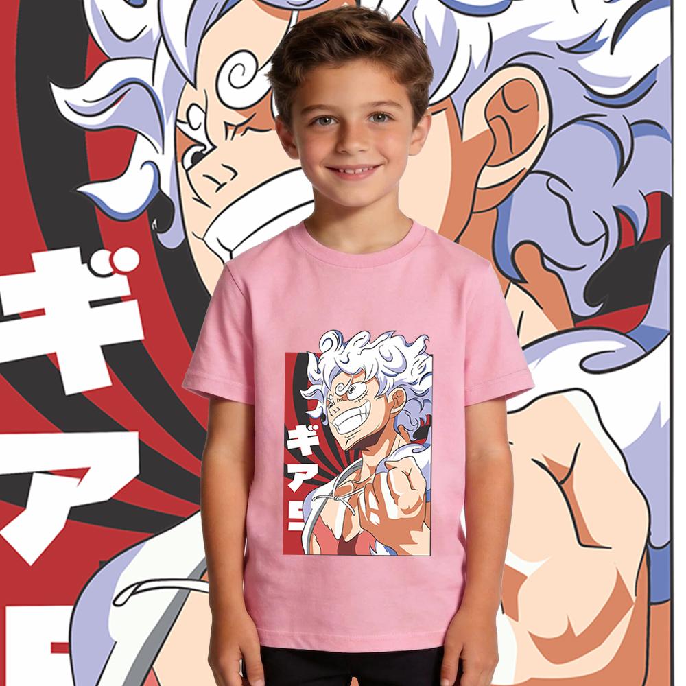 One Piece Luffy Gear 5 Anime Print Kids Cotton T Shirt Summer Top Boys Girls Casual Wear Soft Breathable Clothes