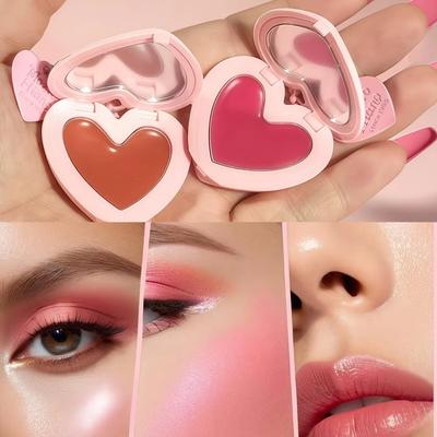 SAM SUGAR 3-Farben Lippen- & Wangen-Doppelstift Herzförmiger Rouge-Stick Natürliches Konturieren & Aufhellender Highlighter Rouge