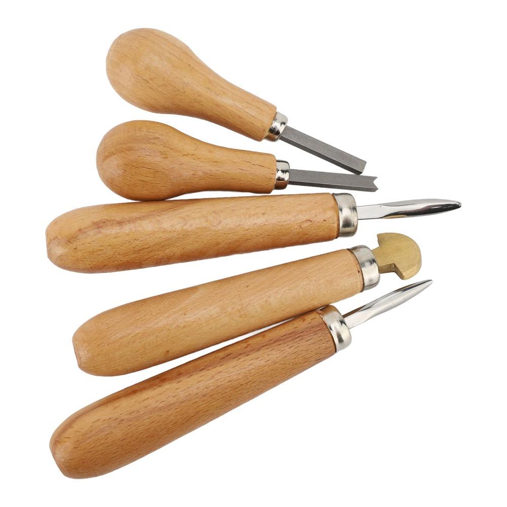 5Pcs Durable Tip Setting Tool Wood Handle Carving Chisel Long Use Prong Pusher Jewelry Making