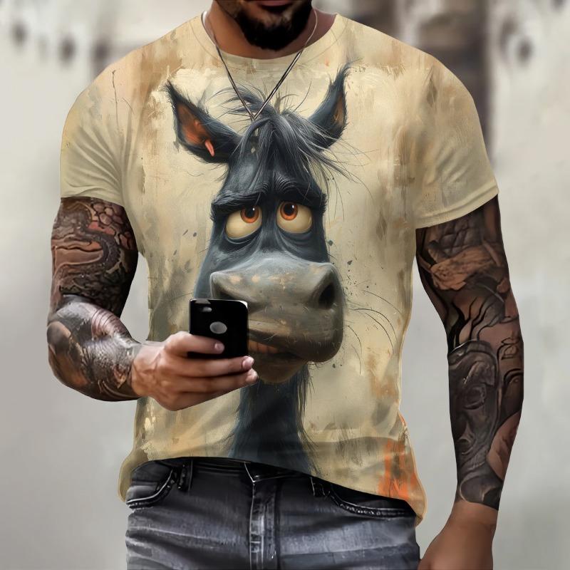 3D Print Funny Animal Element T-Shirt for Men Round Neck Trend Men T-Shirt Breathable Comfortable Short Sleeve Male Top Clothing