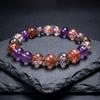 Multicolor Round Bead Bracelet, Purple and Copper-Tone Patterned Beads, Boho Layering Jewelry Gift for Women