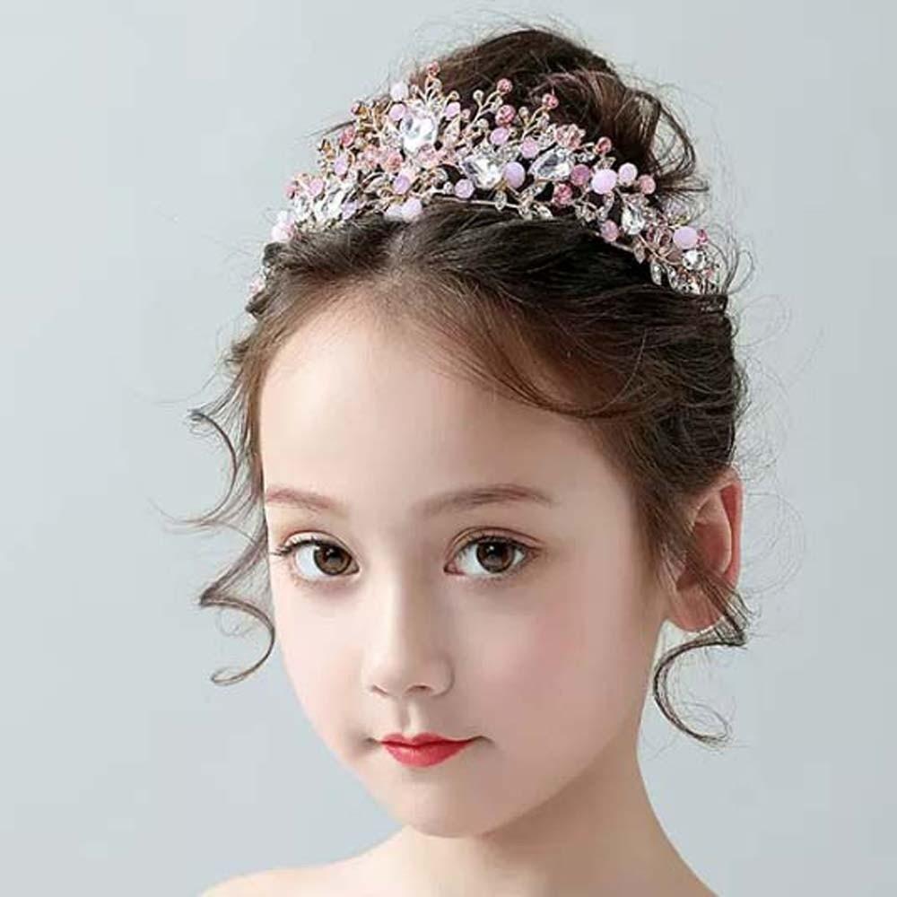 Vintage Pink Floral Crown Elegant Princess Rhinestone Tiara Trendy Crown Hair Accessory  Wedding