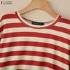 ZANZEA Women Stripe Print Loose Casual Round Neck Long Sleeve T-Shirts