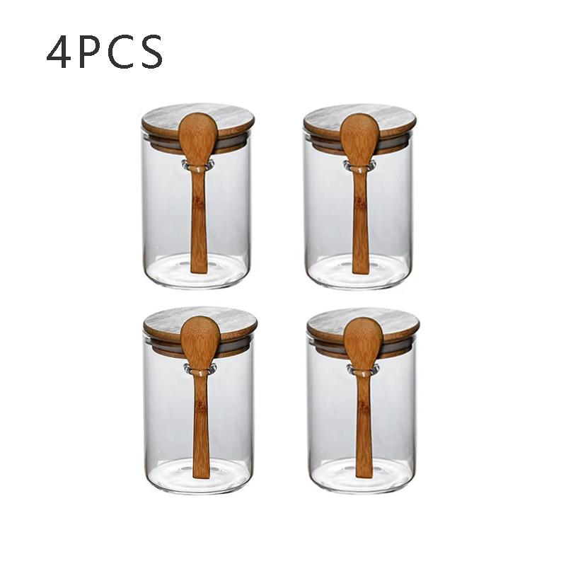 Glass Jars with Bamboo Lids and Spoons Spice Beans Tea Glass Canisters Sealed Container for Yogurt Oatmeal Kitchen Accessories