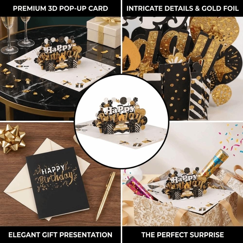 New 3D Happy Birthday Card Four-Layer Birthday Cake Foldable Gift Card Best Wishes Pop Up Mother's Day card Birthday Party