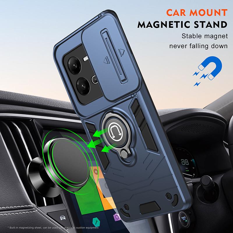 Shockproof Hard Armor Cover Case For VIVO V30 V29 V27 V25 Slide Lens Protect Shell Magnet Bracket Phone Cover V27 Pro V25E Cases