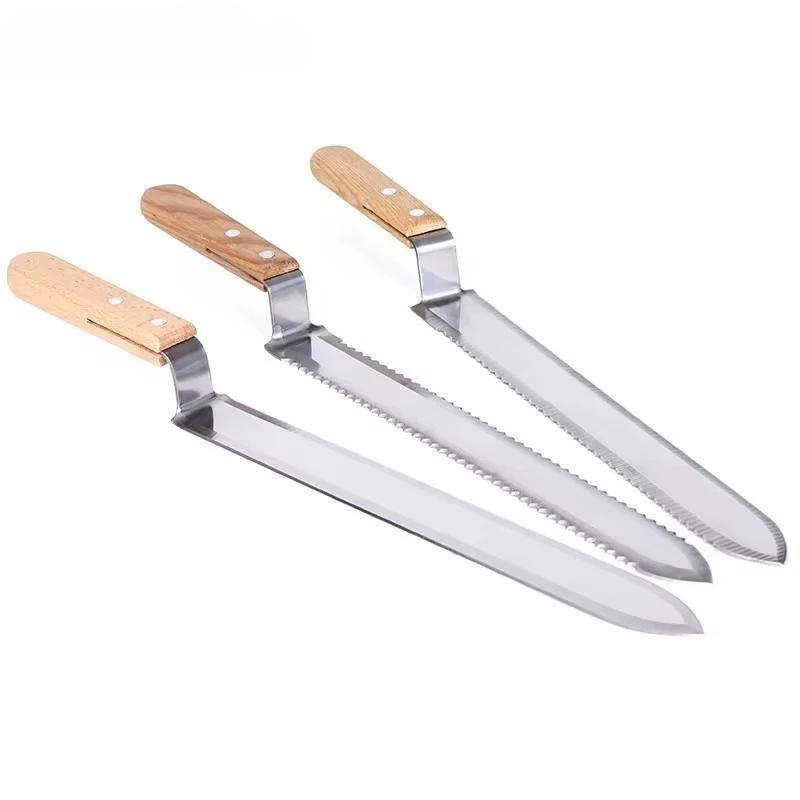 Coltello da Taglio Miele con Manico in Legno Lama in Acciaio Inossidabile Strumento per Apicoltura Bocca Piatta Bordi Singoli e Doppi Denti tra Cui Scegliere
