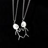Stick Figure Middle Finger Gesture Couple's Whimsical Minimalist Stainless Steel Pendant Necklace