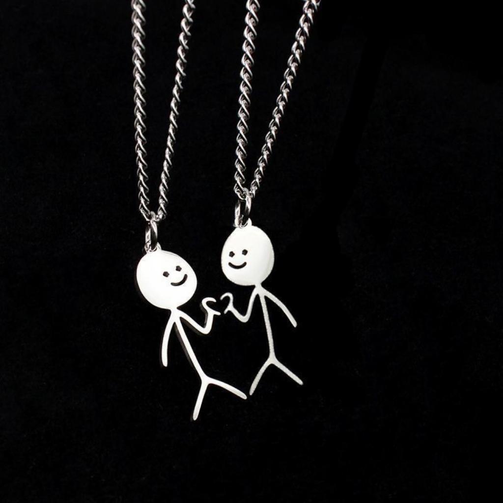 Stick Figure Middle Finger Gesture Couple's Whimsical Minimalist Stainless Steel Pendant Necklace