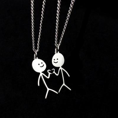 Strichmännchen Mittelfinger Geste Pärchen Verspielt Minimalistisch Edelstahl Anhänger Halskette