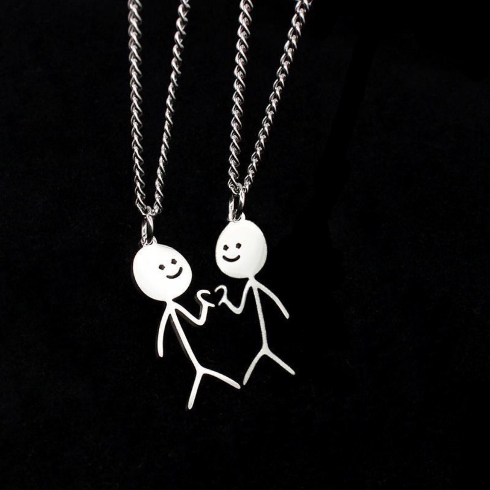 

Stick Figure Middle Finger Gesture Couple s Whimsical Minimalist Stainless Steel Pendant Necklace One Size белый