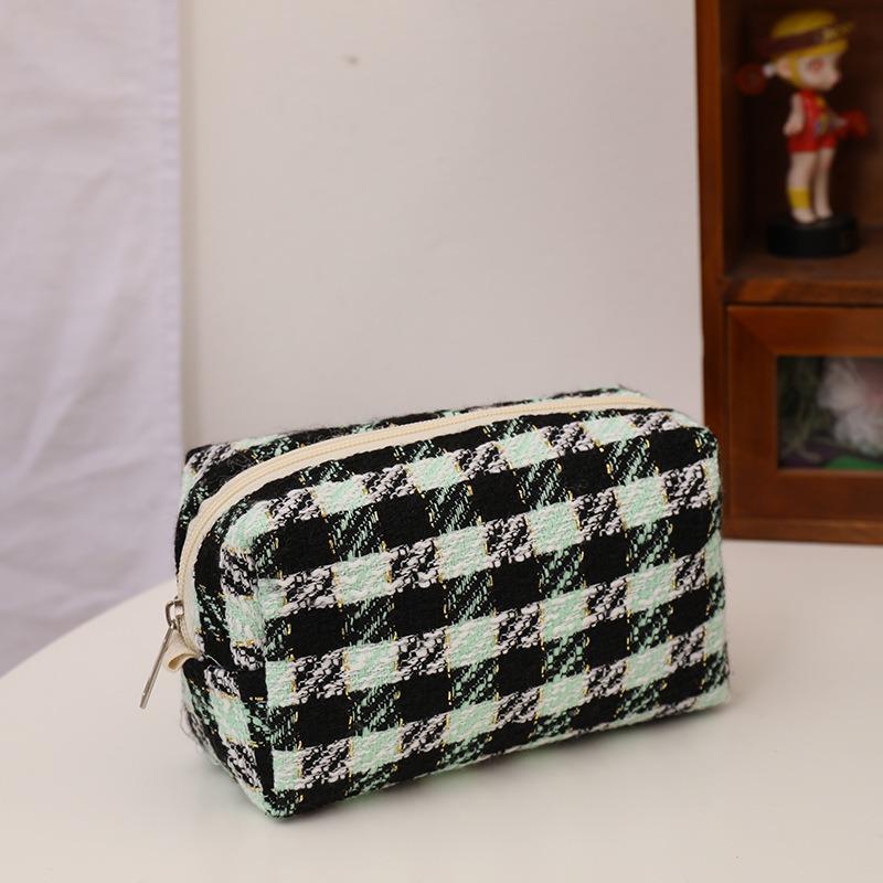 Kawaii Canvas Plaid Travel Cosmetic Lipstick Storage Bag Cute Women Makeup Kits Handbags Organizer Wallet Pencil Cases Pouch Bag