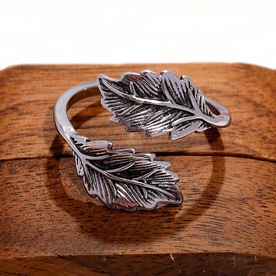 Retro Thai Silver Old Craft Leaf Index Finger Ring Simple Atmosphere Opening Adjustable Leaf Couple Ring