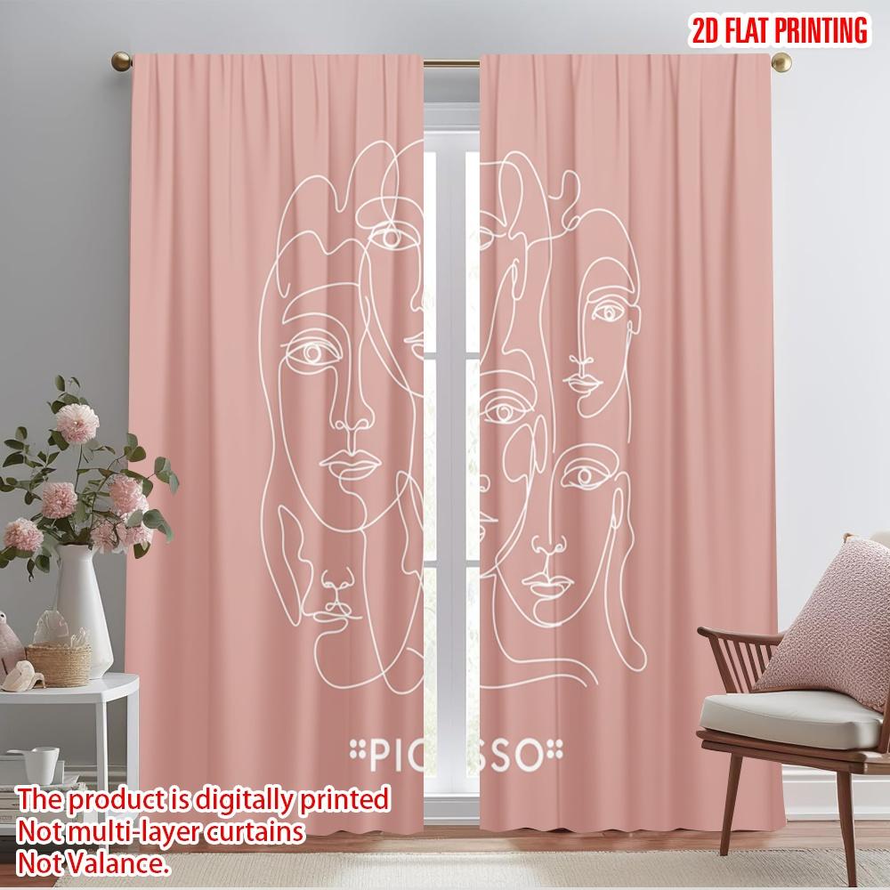 

2pcs 2D flat printing Scene Curtain Picasso Line Drawing Polyester Without Electricity Holiday Decorations Use for gold wall 52.50×116.00 CM 2pcs