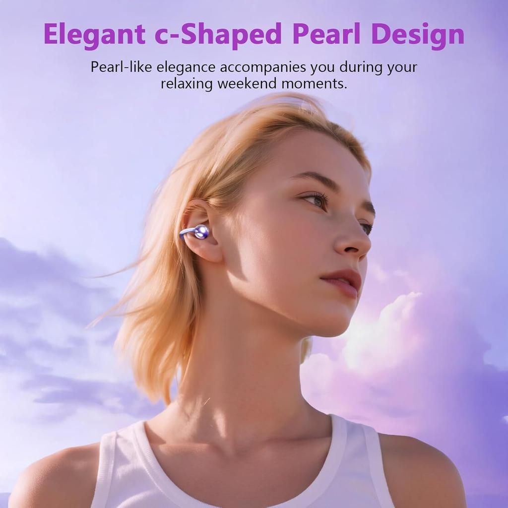 Clip-On Open-Ear Bluetooth 6.1 Earbuds with Microphone, Comfortable Non-In-Ear Sports Headphones with HD Sound & Noise Reduction for Running