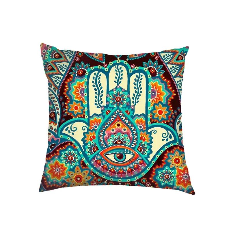 Mandala Floral Print Pillow Case Turkish Blue Evil Eye Cushion Sofa Cases Home Square Throw Pillow Cover Living Room Decoration