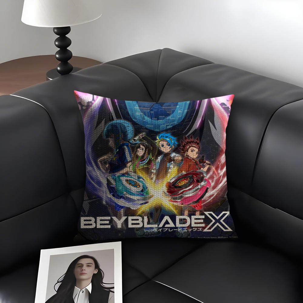 B-Beyblade Anime Cushion Cover Natural Linen Organic Fabric Double-Sided Printing Sofa Home Decor Gift Pillow Case