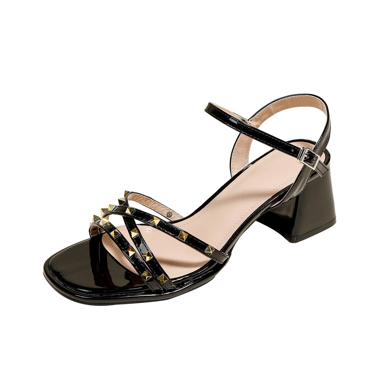 New Arrival: Women s Chunky Heel Cross Strap Open Toe Backless Sandals with Soft Sole 37 чёрный