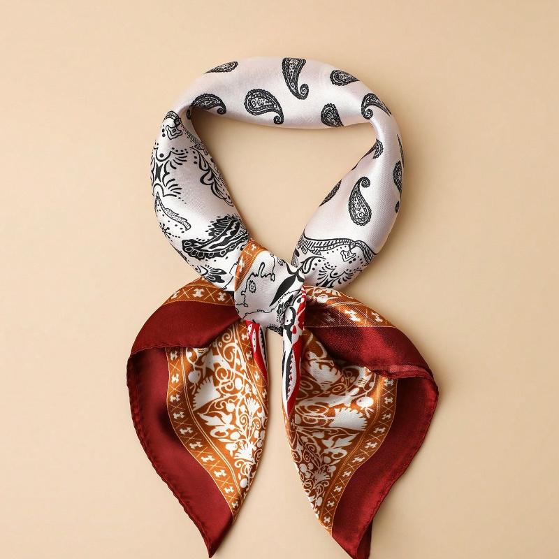 1 Adet Erkek Moda Çok Yönlü Suni İpek Paisley Yama İşi Baskılı 60cm Bandana Boyun Eşarbı