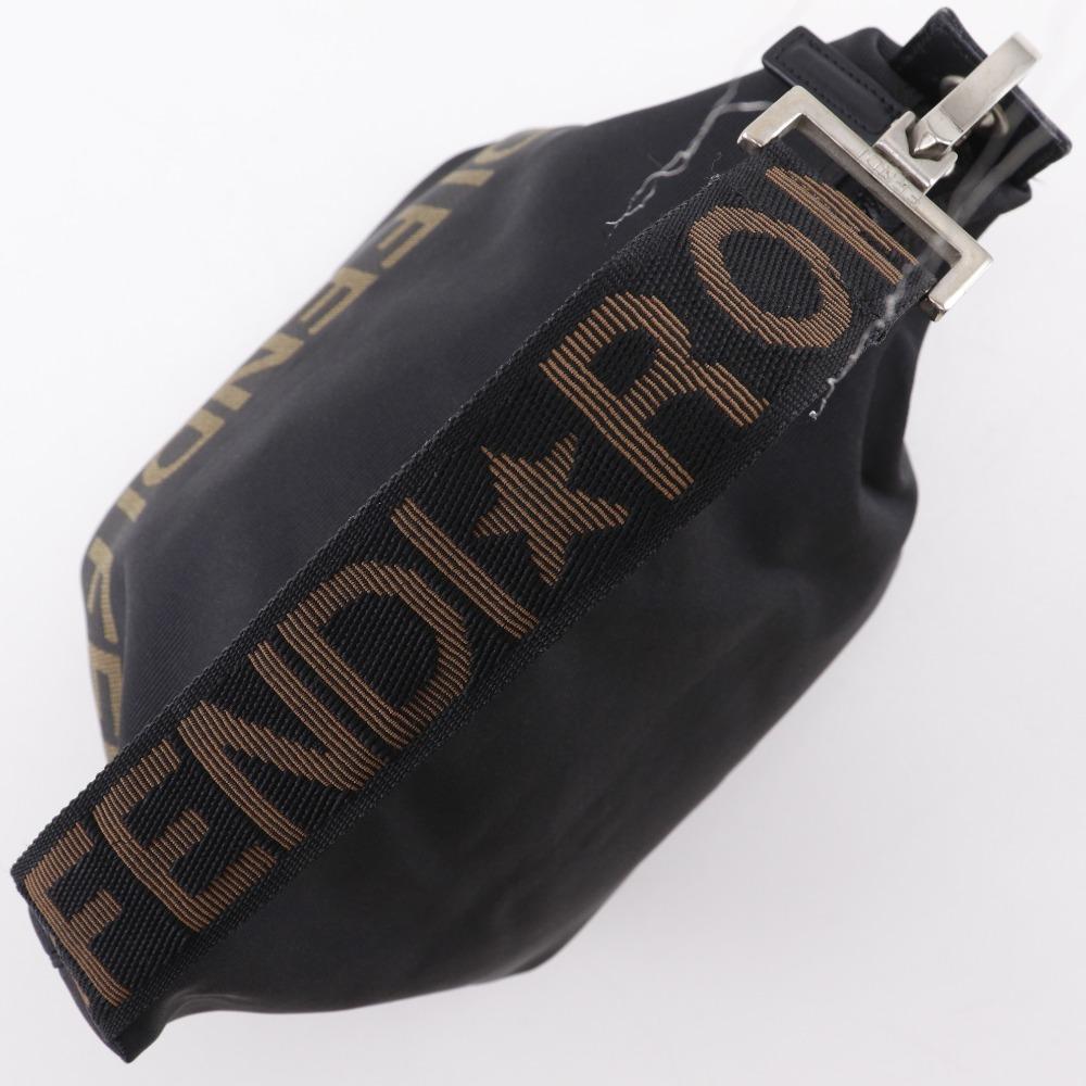 Fendi Logo Handbag One Handle Black Nylon Canvas Women Used