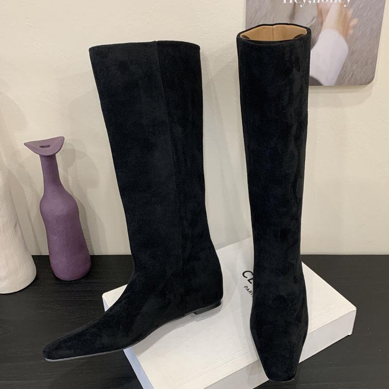 

Eilyken Зимняя Мода Панк Острый Носок Женские Сапоги До Колена Дизайнерские Каблуки-Танкетки Панк Женская Обувь Botas De Mujer 35