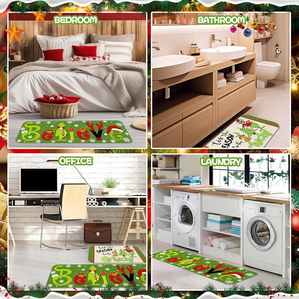 New 2Pcs Polyester Fiber Christmas Kitchen Rugs and Mats For Home Decorations