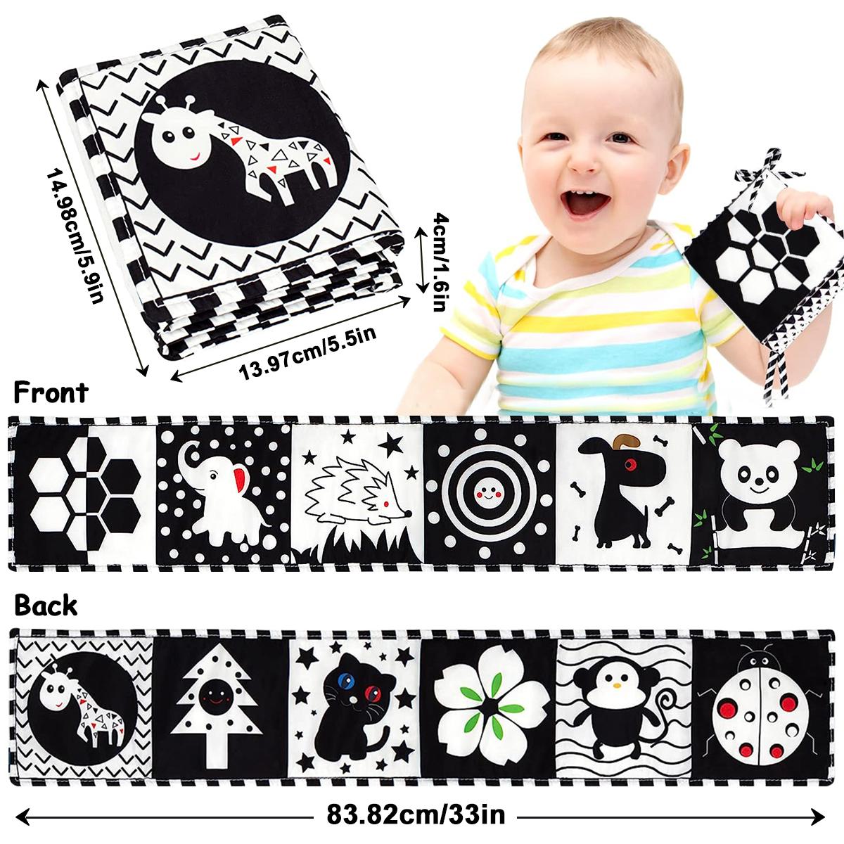 

Дитяча тканинна книжка. Чорно-біла висококонтрастна сенсорна іграшка. Дошкільна освіта. Малюки. Сенсорна активна книжка. Тканина для немовлят.